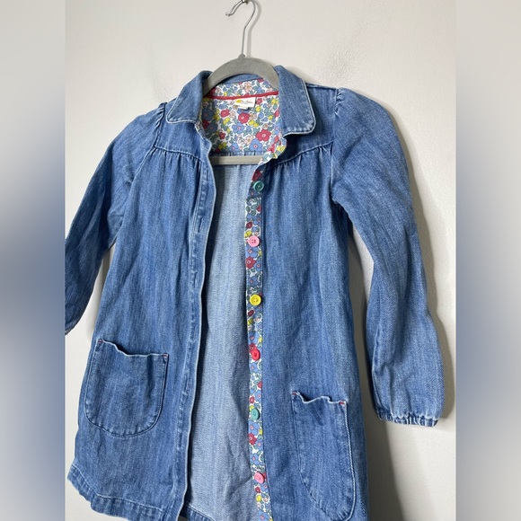 Mini Boden Denim Floral Trim dress Duster Long Sleeves Sz 6-7 like new - Picture 3 of 6